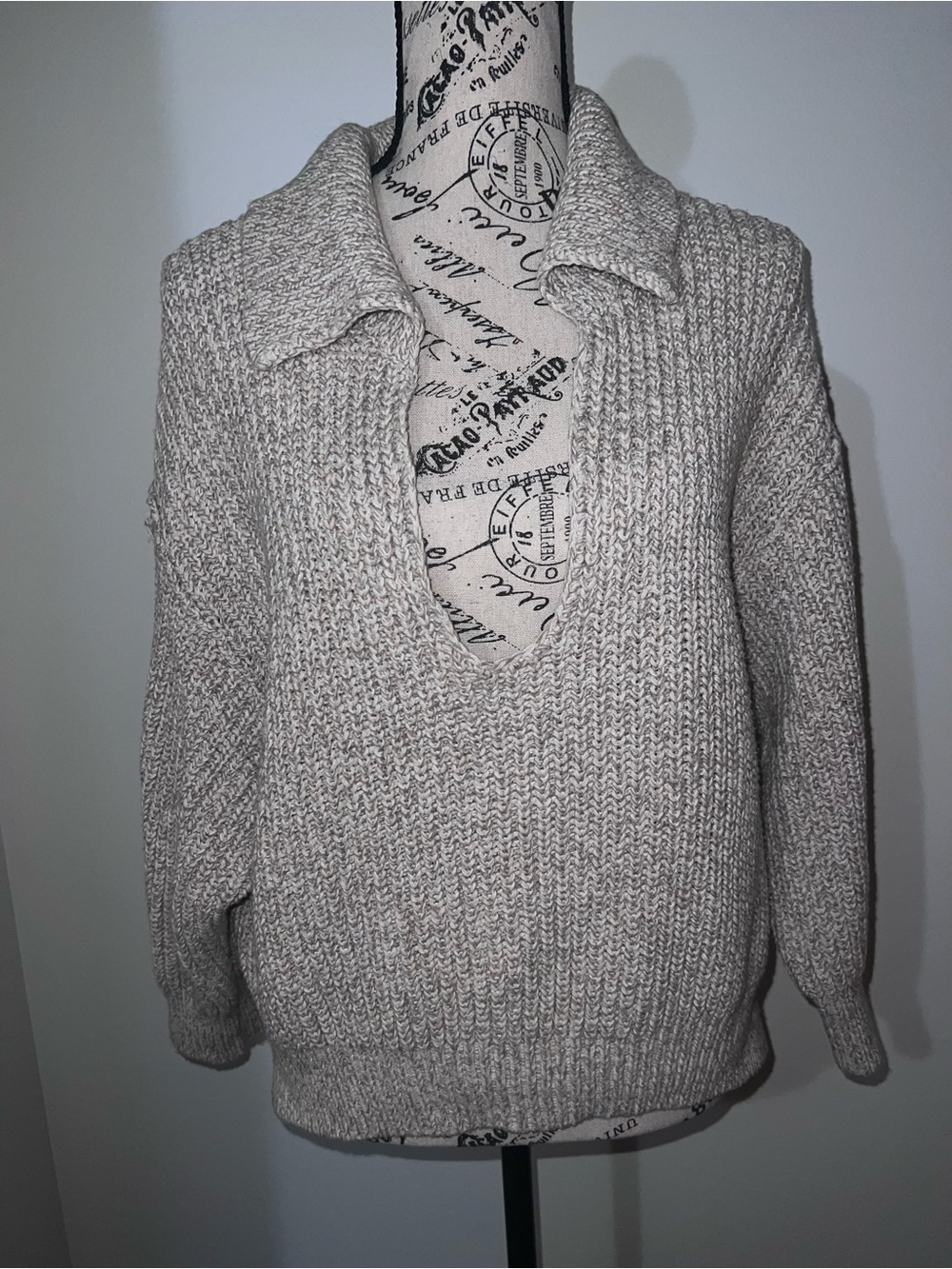Free People Be Yours Pullover Cream Chunky Knit V-Neck Sweater Medium